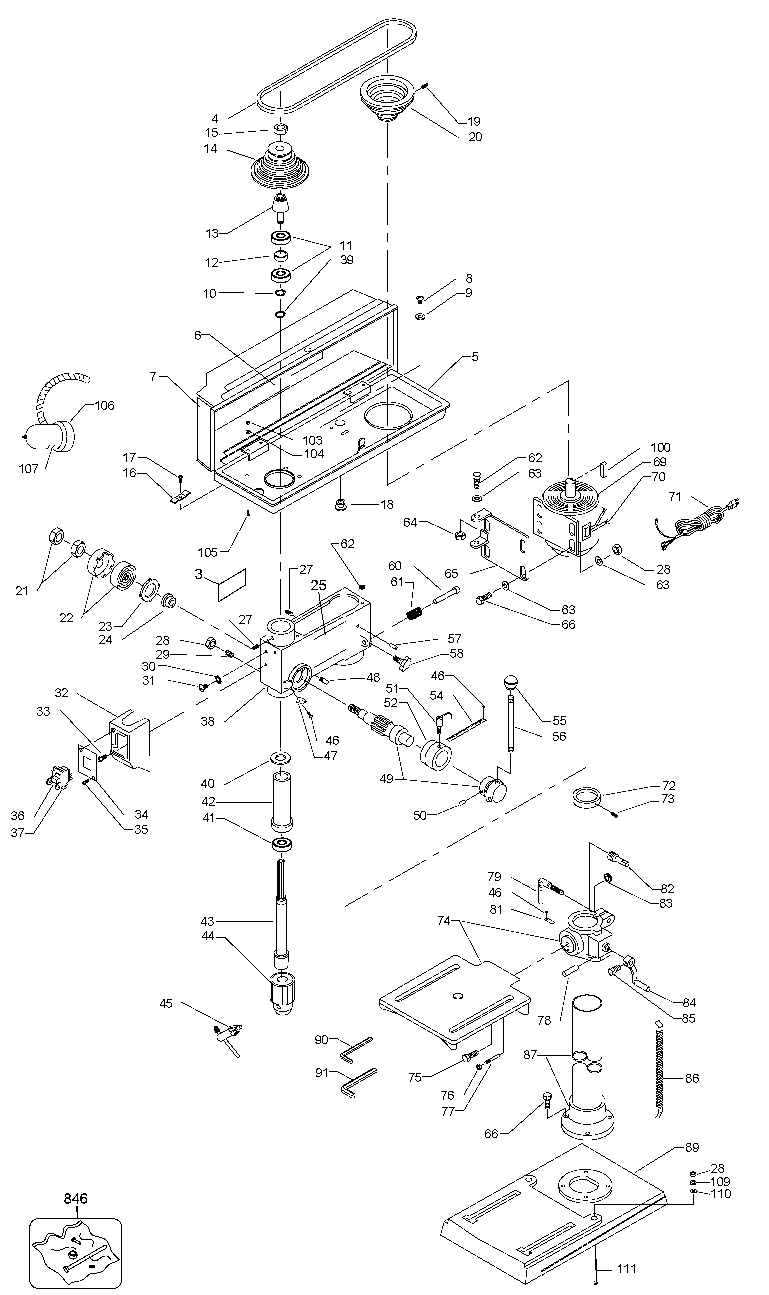 Default Diagram and Parts List for FS300DP Type 1 Black and Decker Boring Machine